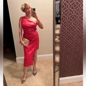 Hutch One-Shoulder High-Slit Faux Leather Dress